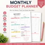 Monthly Budget Planner Printable PDF with income expense and savings tracker