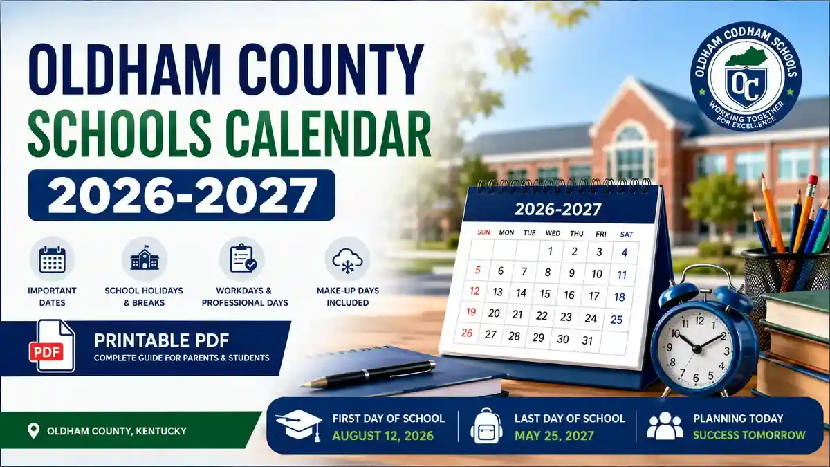 Oldham County Schools Calendar 2026-2027 with important dates, holidays and school breaks